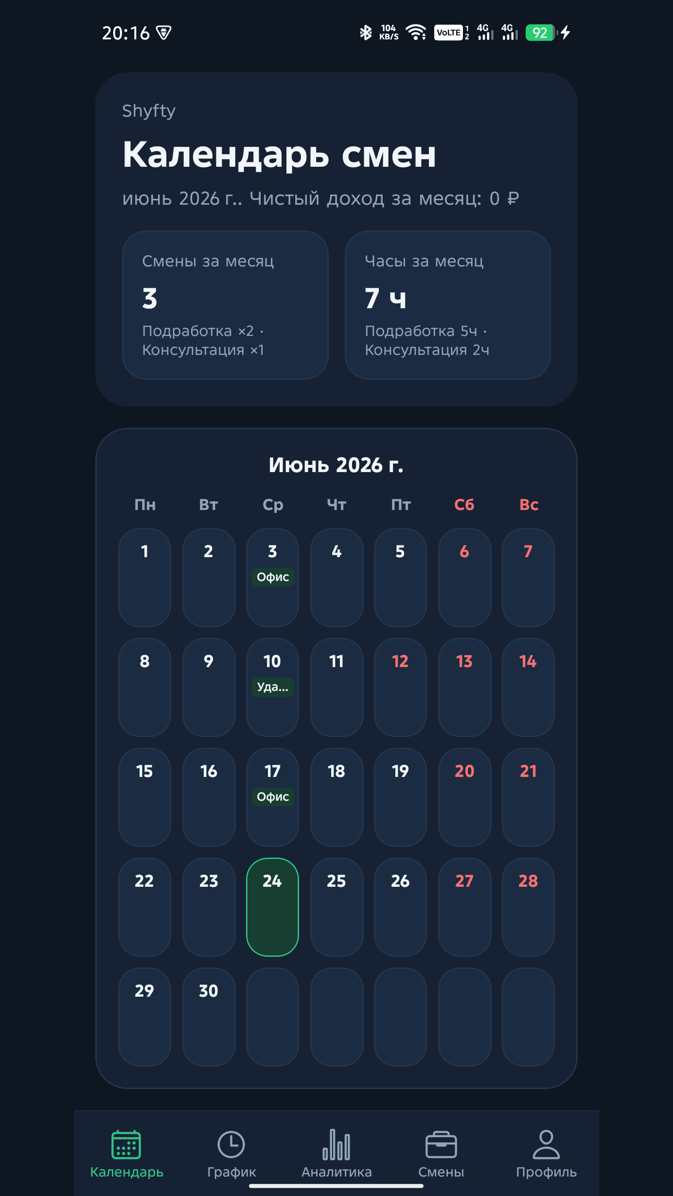 Мобильное приложение Shyfty — учёт смен